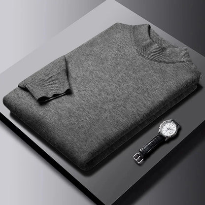 New Men's Solid Color Pullover Sweaters Half Turtleneck Long Sleeve Solid Color Breathable Streetwear Autumn Knitted Sweater Men