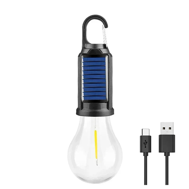 Vintage Solar & USB Rechargeable Camping Lantern LED Retro Tungsten Lamp Multifunctional Atmosphere Tent Light Bulb for Outdoor
