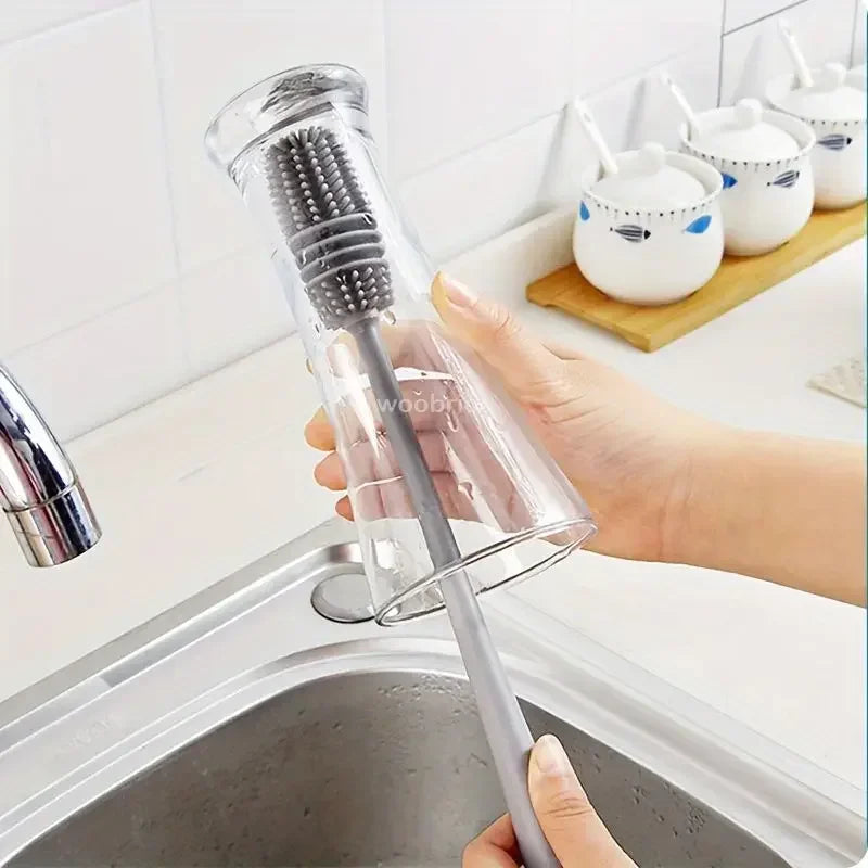 Silicone Milk Bottle Brush Cup Scrubber Glass Cleaner Kitchen Cleaning Tool Long Handle Drink Bottle Glass Cup Cleaning Brush