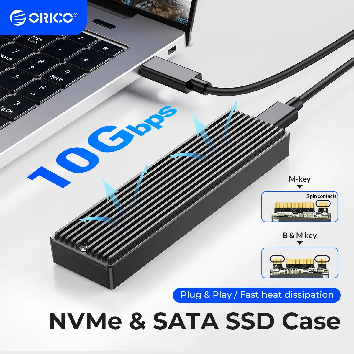ORICO M.2 NVMe SSD Enclosure, USB 3.1 Gen 2 (10 Gbps) PCIe External Adapter NVMe Case for 2230/2242/2260/2280 M.2 SSD up to 8TB