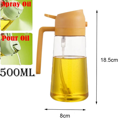 Plastic 2-in-1 Oil Dispenser & Sprayer 500ML Leakproof Olive Oil Sprayer Bottle for Cooking Spray Airfryer BBQ Camping