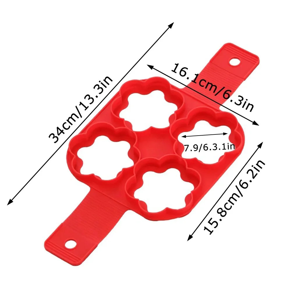 Pancake Maker Multiple Shapes 4 Holes Nonstick Silicone Baking Mold Ring Fried Egg Mold for Family Cooking DIY Daily Surprises