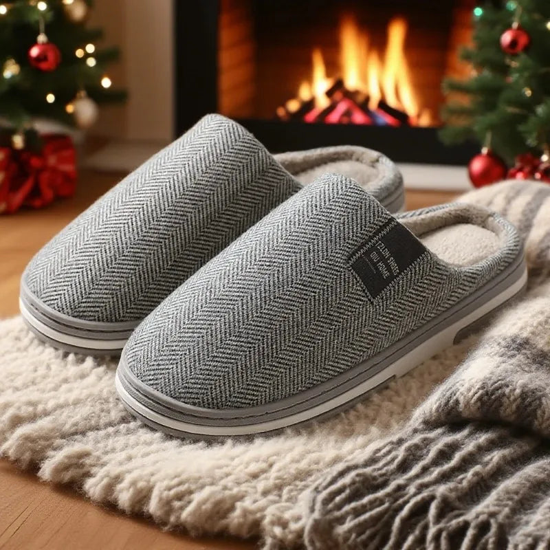 Men Slippers Winter Warm Cotton Slippers Men and Women Couples Flats Soft Non-slip Slides Home Indoor Slippers Large Size 40-51