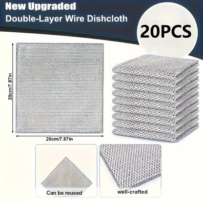 Thickened Steel Wire Cleaning Cloth Non-Scratch Double-layer Iron Microfiber Mesh Dishrag Washing Pot Rags Kitchen Towel