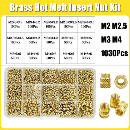 Brass Threaded Insert Nut Kit M2 M2.5 M3 M4 M5 M6 M8 Hot Melt Heat Knurled Embed Injection Copper Insertnut for 3D Print Plastic
