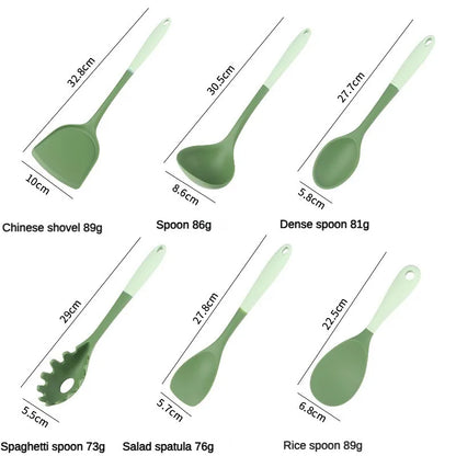 6-Piece Silicone Kitchen Utensil Set: Chinese Spatula, Soup Ladle, Slotted Turner, Pasta Spoon, Salad & Honey Scrapers for Non-S