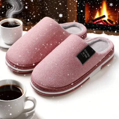 Men Slippers Winter Warm Cotton Slippers Men and Women Couples Flats Soft Non-slip Slides Home Indoor Slippers Large Size 40-51
