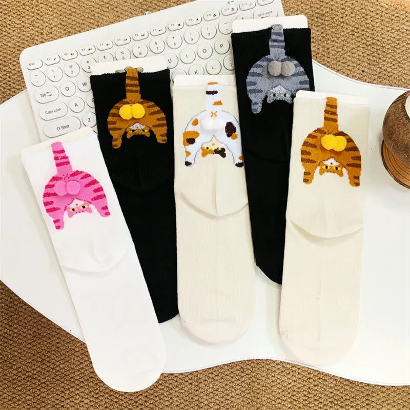 Couple Cat Egg Socks 3D Funny Mid Tube Winter Warm Matching Wear for Lovers Halloween Christmas Gift Cozy Novelty Style