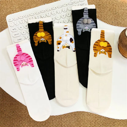 Couple Cat Egg Socks 3D Funny Mid Tube Winter Warm Matching Wear for Lovers Halloween Christmas Gift Cozy Novelty Style