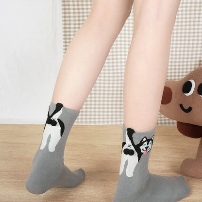 Couple Cat Egg Socks 3D Funny Mid Tube Winter Warm Matching Wear for Lovers Halloween Christmas Gift Cozy Novelty Style