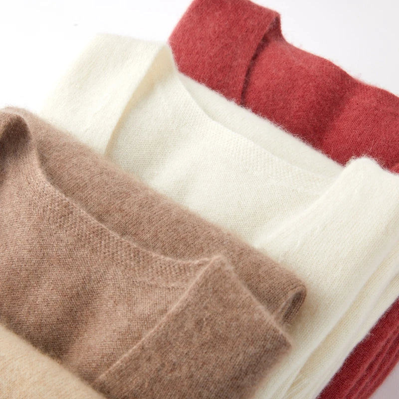 100% Pure Cashmere Women's Sweater V-Neck Long Sleeve Fall Winter Warm Soft Knit Pullover New Knitted Tops Women's Clothing