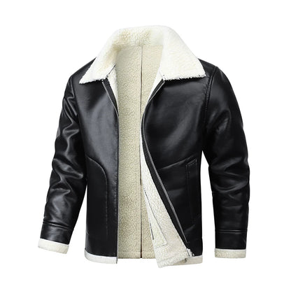 Men Autumn Oversized Leather Jacket Winter Men's Standing Collar with Plush and Thickened Business Leisure PU Washed Jacket