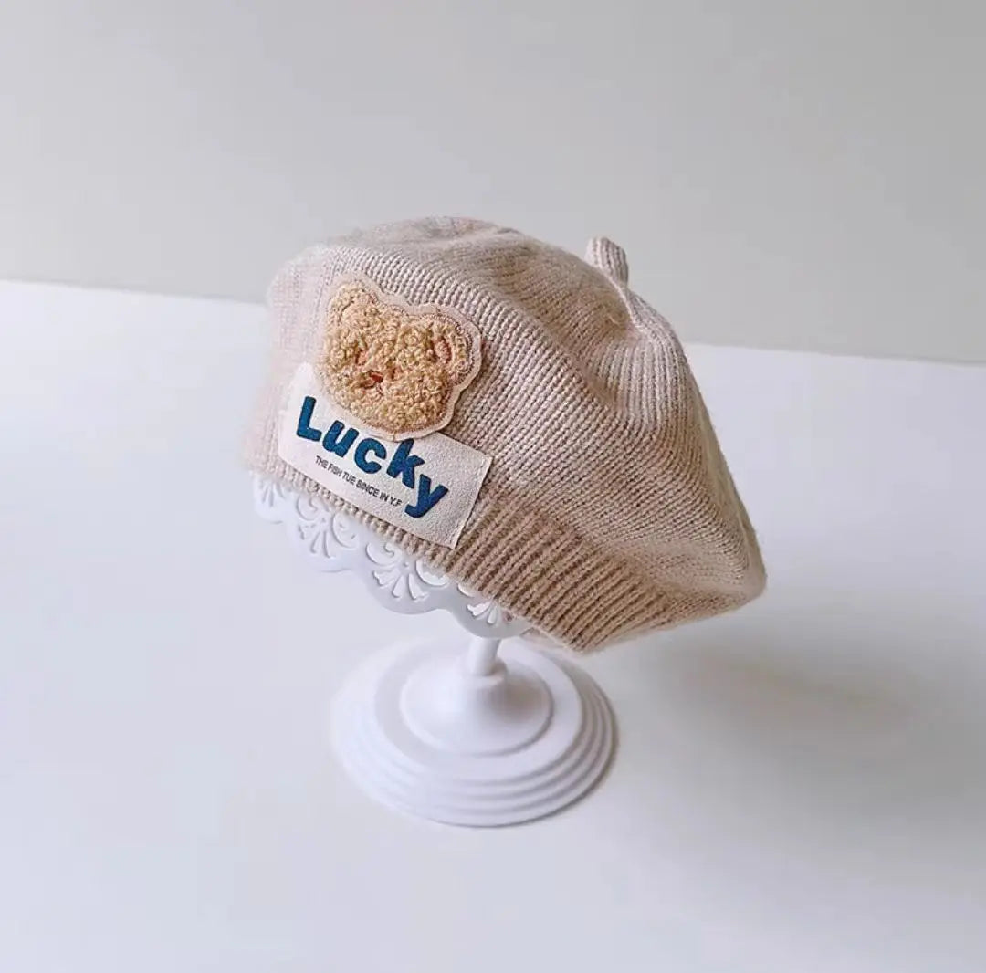 Flower Baby Beret Hat Winter Warm Knitted Beanie Cap for Infant Girls Korean Toddler Princess Artist Solid Color Painter Caps