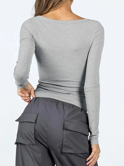 Women Long Sleeve Square Neck T-Shirt Tops Solid Color Street Casual Fall Spring T-Shirt For Women