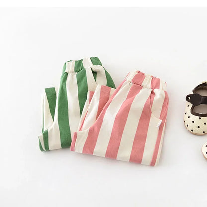 Autumn New Boy Girl Children Loose Striped Casual Pants Baby Pockets Fashion Pants Kid Outdoor Cotton Trousers Toddler Costume