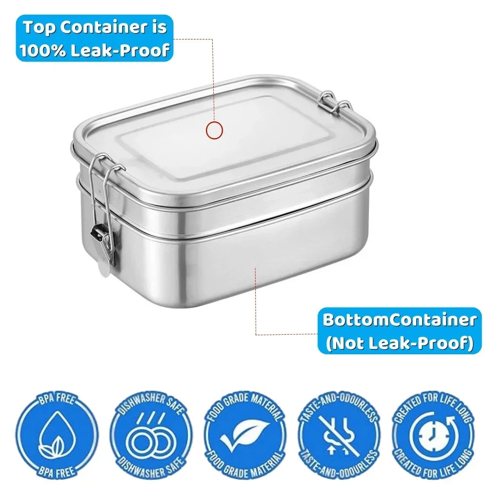 304 Stainless Steel Lunch Box Airtight Leakproof Bento Box 1/2 Layer Meal Prep Food Storage Containers with Locking for Adults