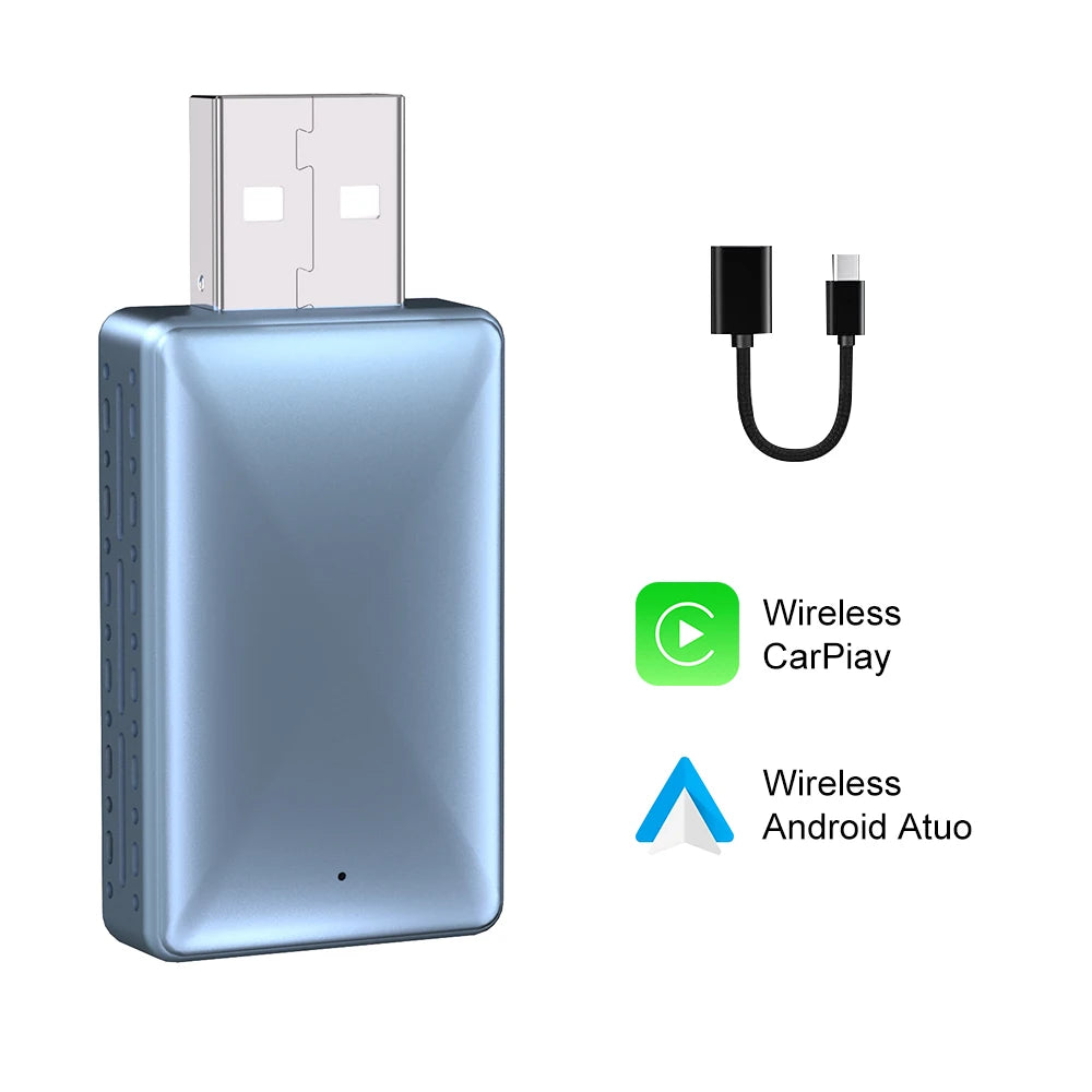 2-in-1 Wireless CarPlay Adapter for iPhone and Android Auto USB Adapter 5.8GHz WiFi automatic connection wired to wireless