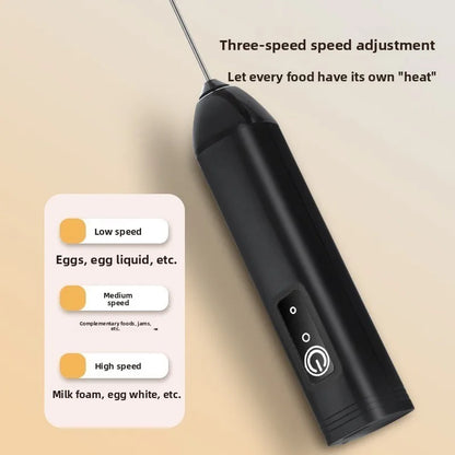 Electric Milk Frother + Egg Beater Wireless Type-C Charging 3 Speeds Mini Handheld Foam Maker Coffee Whisk Cooking Tools