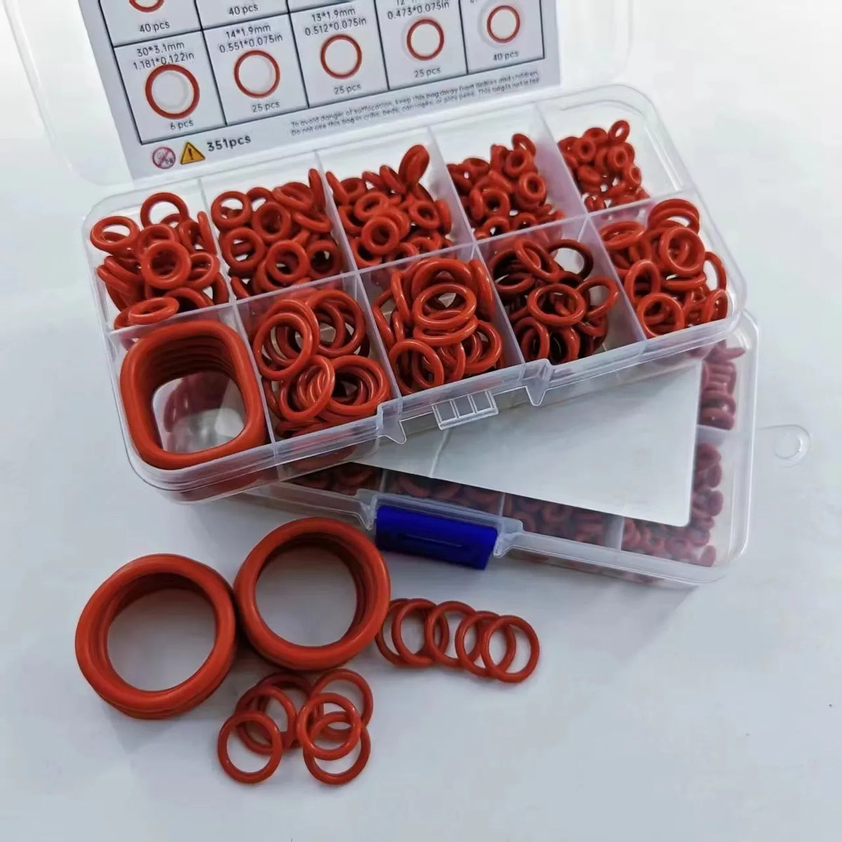 351pcs Silicone O-Ring Set, 10 Sizes, Oil and Heat Resistant, Suitable for Cars and Pipelines