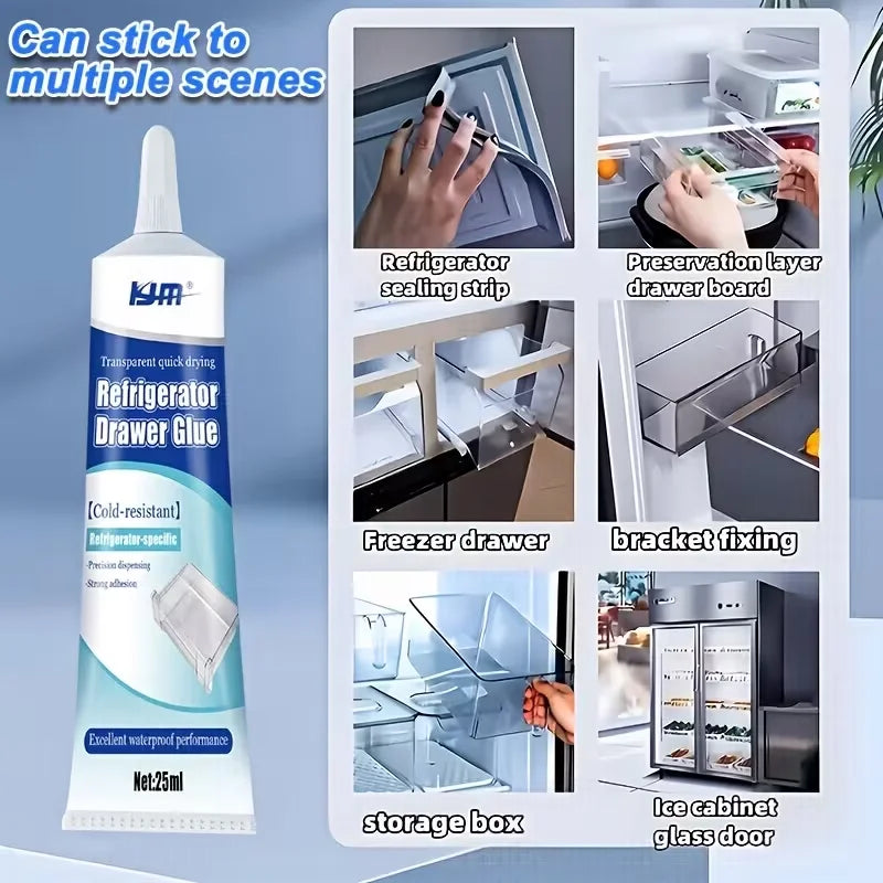 Refrigerator Repair Glue 25ML Cold Resistant Waterproof Adhesive for Fridge Drawer Door Seal Quick Drying for Plastic Glass