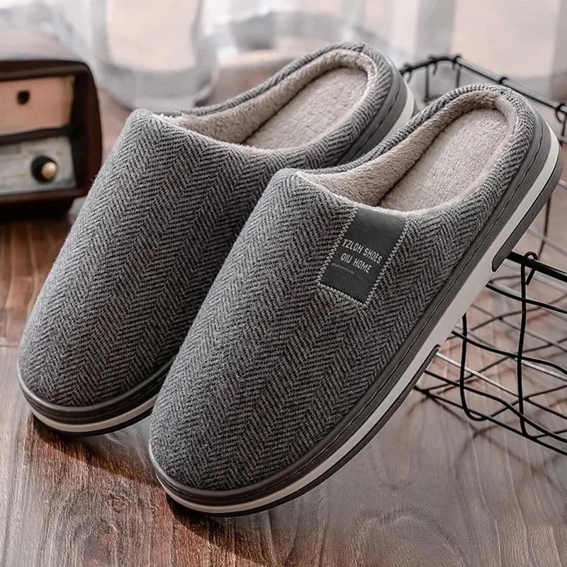 Men Slippers Winter Warm Cotton Slippers Men and Women Couples Flats Soft Non-slip Slides Home Indoor Slippers Large Size 40-51