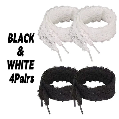 1/4Pairs Fancy Lace 3CM Wide Flat Shoelaces Sneakers Women Casual Shoes Black White Fashion Shoe Strings Replacement Accessories