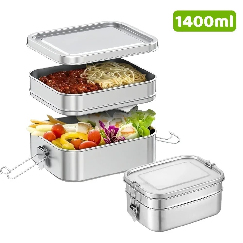 304 Stainless Steel Lunch Box Airtight Leakproof Bento Box 1/2 Layer Meal Prep Food Storage Containers with Locking for Adults