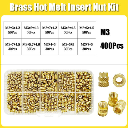 Brass Threaded Insert Nut Kit M2 M2.5 M3 M4 M5 M6 M8 Hot Melt Heat Knurled Embed Injection Copper Insertnut for 3D Print Plastic