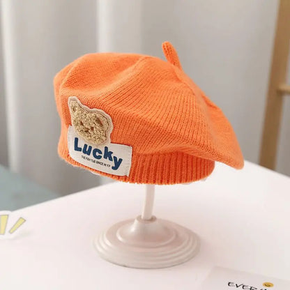 Flower Baby Beret Hat Winter Warm Knitted Beanie Cap for Infant Girls Korean Toddler Princess Artist Solid Color Painter Caps