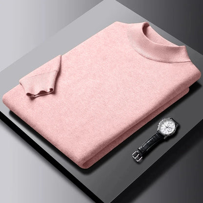 New Men's Solid Color Pullover Sweaters Half Turtleneck Long Sleeve Solid Color Breathable Streetwear Autumn Knitted Sweater Men