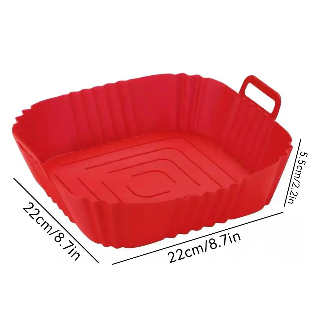 Reusable Silicone Air Fryer Liner Square 22cm Non-Stick Air Fryer Basket With Handles Silicone Oven Baking Tray Accessories
