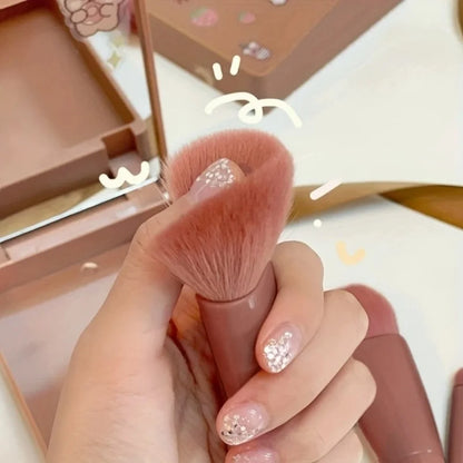 5 PCs Cosmetic Portable Makeup Brush Travel With Mirror Box Makeup Set Blush Blending Brush Eyeshadow Brushes Travel Makeup Set