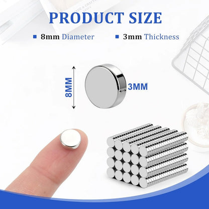 8x3mm Round Refrigerator Magnets, Small Fridge Magnets, Office Magnets, Whiteboard Magnets, Durable Mini Magnets,  Kitchen
