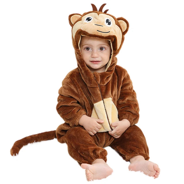 MICHLEY Carnaval Baby Cartoon Romper Winter Newborn Monkey Hooded Infant Clothing Boy Girl Pajamas Animal Onesie Jumpsuit
