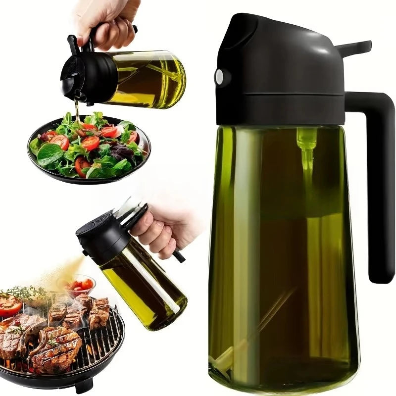 Plastic 2-in-1 Oil Dispenser & Sprayer 500ML Leakproof Olive Oil Sprayer Bottle for Cooking Spray Airfryer BBQ Camping