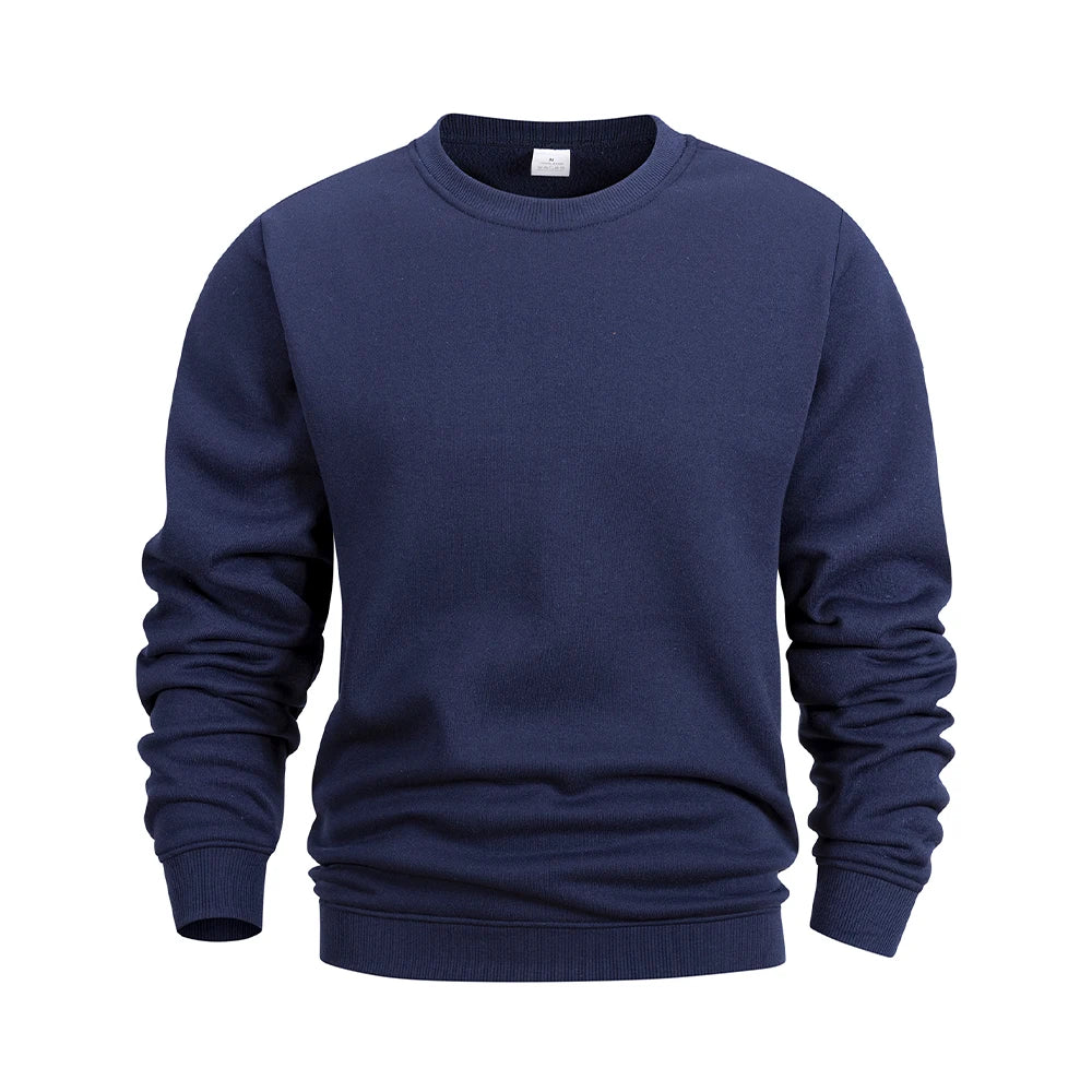 Men's Crew Neck Hoodies Autumn Winter Fleece Warm Casual Loose Pullover Solid Color Round Neck Sport Long Sleeved Sweatshirt