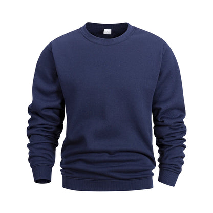 Men's Crew Neck Hoodies Autumn Winter Fleece Warm Casual Loose Pullover Solid Color Round Neck Sport Long Sleeved Sweatshirt