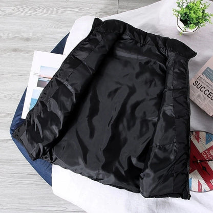 White Vest Jacket Men Slim Fit Stand Collar Sleeveless Puffer Jackets Spring Autumn Casual Waistcoat Men Warm Coat