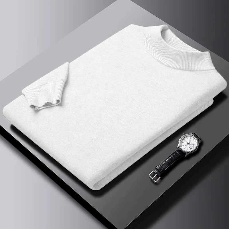 New Men's Solid Color Pullover Sweaters Half Turtleneck Long Sleeve Solid Color Breathable Streetwear Autumn Knitted Sweater Men