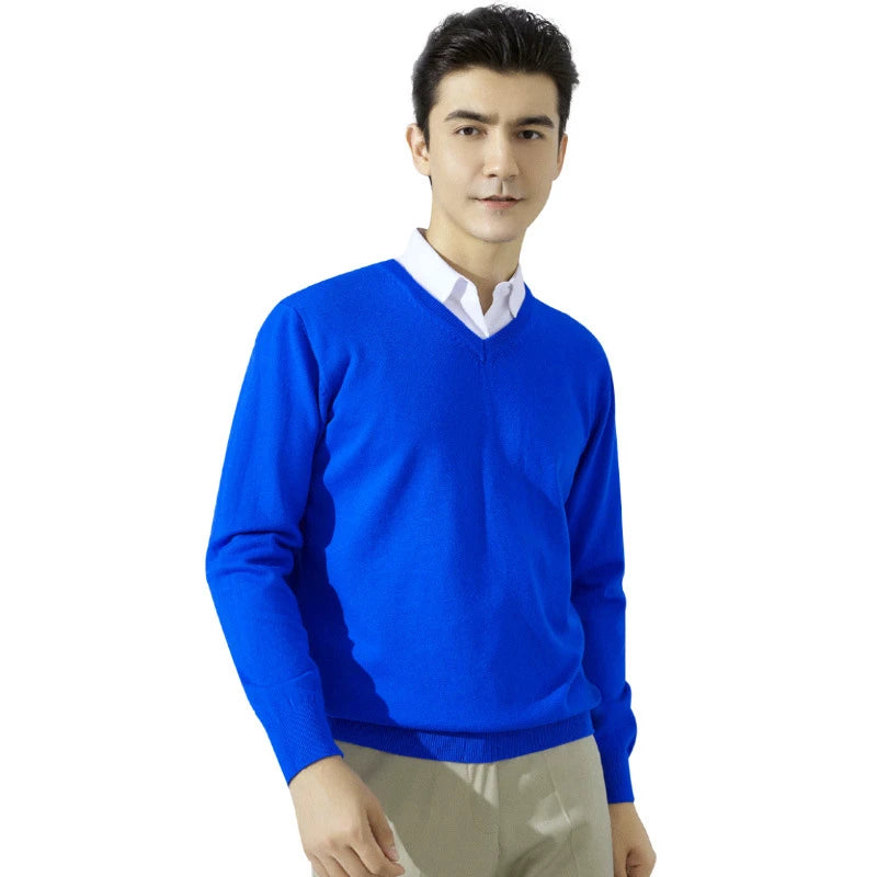 Cashmere Cotton Blend Classic V-neck Knitted Sweater Men Pullover 2024 Autumn Winter Soft Warm Business Casual Jumper pull homme